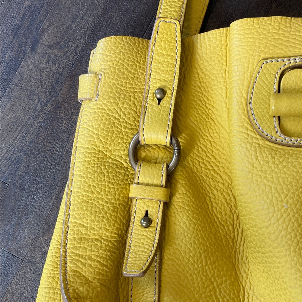 J Crew Borge Garveri Yellow Pebbled Leather Tote Bag - Picture 5 of 12